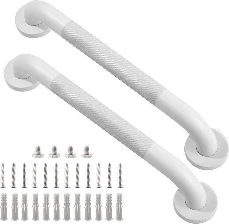 Rackickyer Shower Grab Bar, 2 Pack 16 Inch White Bathroom Grab Bar, 1.25" Diameter 304 Stainless Steel Anti-Slip Grab Bars for Bathtubs and Showers, Handicap Shower Grab Bar for Seniors Elderly - Image 1